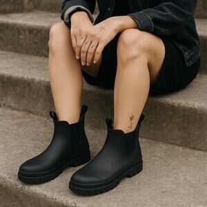 Everlane Black Chelsea Matte Rain Boots Women’s Size 11 Waterproof Ankle PVC